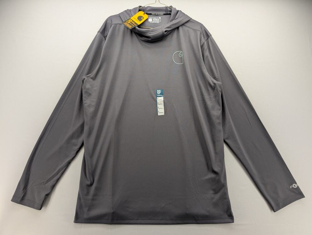 NWT Carhartt Men's Force Sun Defender Relaxed Logo Hoodie in Grey Large